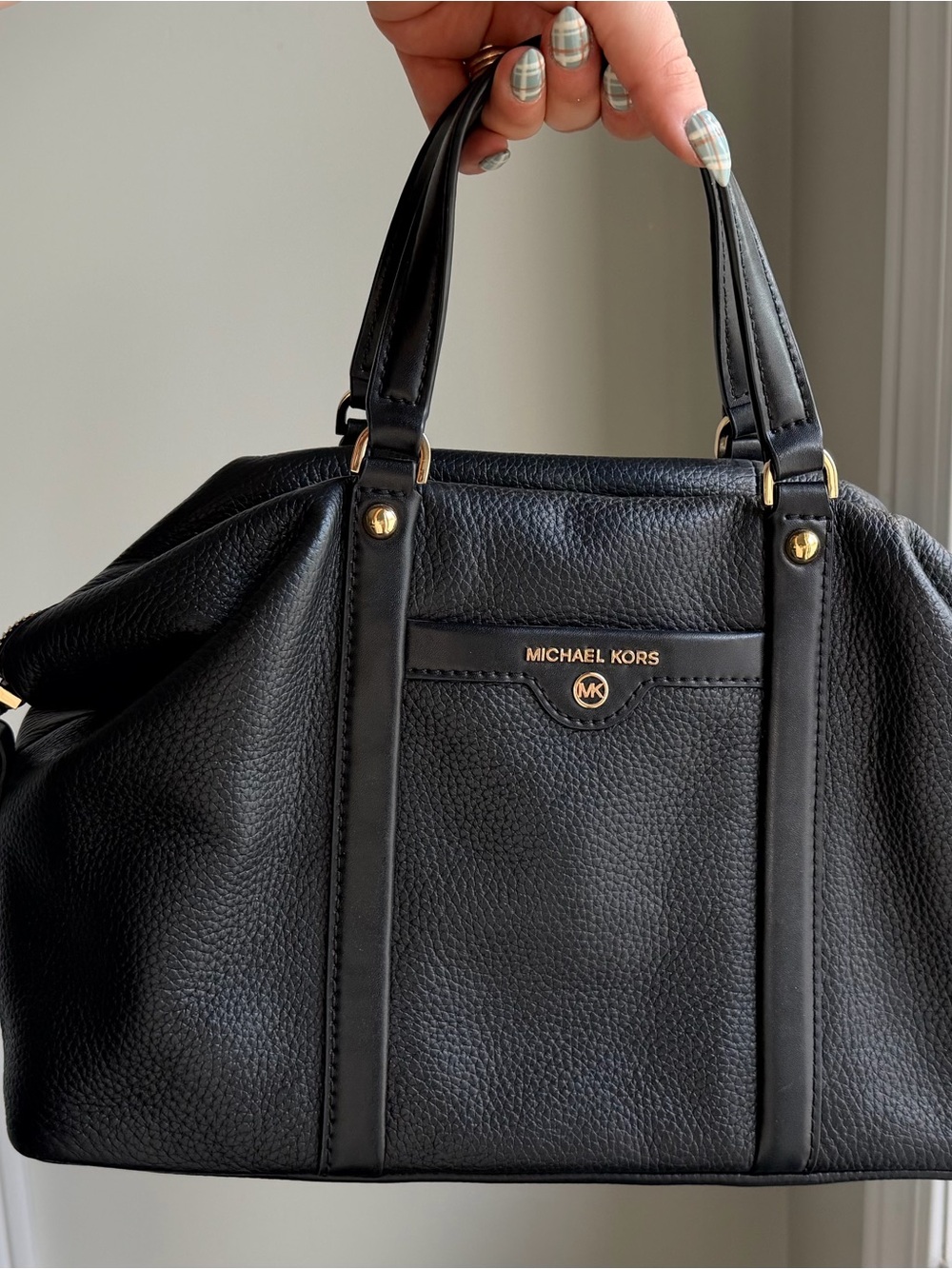 Michael Kors Black Pebbled Leather Tote with Gold Hardware